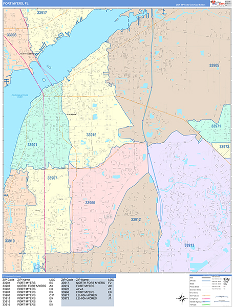Fort Myers City Wall Map Color Cast Style